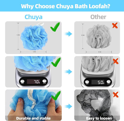 Chuya Bath Sponges Loofahs 70 Grams Large Size,4 Pack Shower Sponge Exfoliating Cleaning Bath Loofa Body Scrubber Balls for Women Men Children Washing