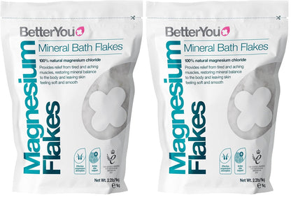 BetterYou Magnesium Mineral Bath Flakes - Mineral Bath Salts with Magnesium Chloride - Foot Bath or Body Bath Soak - Safe On Sensitive Skin - 2.3 lb