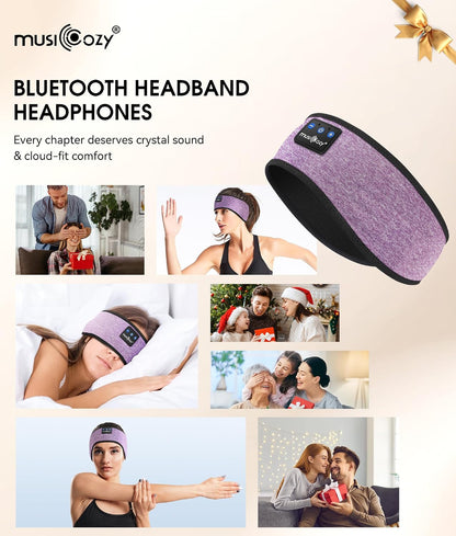 MUSICOZY Sleep Headphones Bluetooth 5.4 Headband, Wireless Earphones Music Sleep Earbuds Sleeping Eye Mask with HD Stereo Speakers for Workout Running Travel Yoga, Ideal Gifts for Men Women Mom Dad