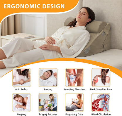 Ruqmuis Wedge Pillow Set for After Surgery, 3PCS Adjustable 9&12 Inch Bed Wedge Pillow for Sleeping, Incline Pillow Wedge for Headboard, Post Surgery, Acid Reflux, Neck&Back Support, White/Grey