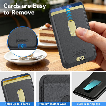 IKT for Magsafe Wallet, Work with Apple Find My Tracking, Strongest Magnetic Leather Card Holder Wallet for iPhone 17/16/15/14/13/12 Pro Max Air Plus, Wireless Charging, 3-Cards RFID Holder, Black