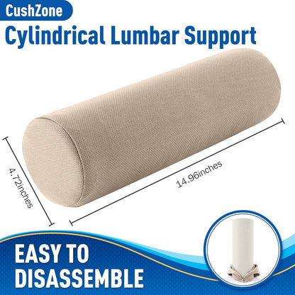CushZone Lumbar Roll Support Pillow for Office Chair, Car, Gaming Chair, Memory Foam Back Cushion with Washable Cover for Relieving Back Pain & Improving Posture,Black