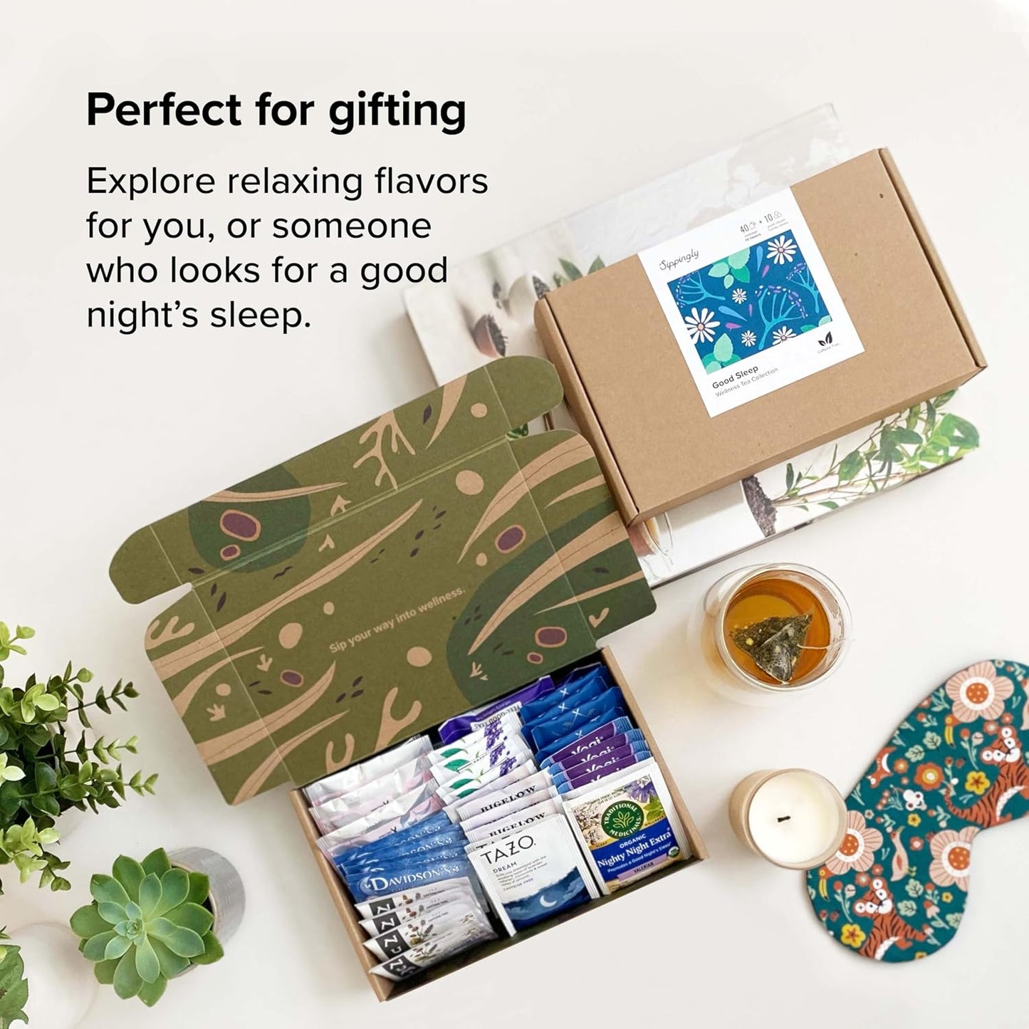 Sippingly Night Time Tea Sampler – 40 Herbal Teas – 10 Flavors from Top Brands – Chamomile, Lavender, Passionflower – Perfect Relaxation & Calm Support – Ideal Wellness Gift – Kosher, Gluten-Free