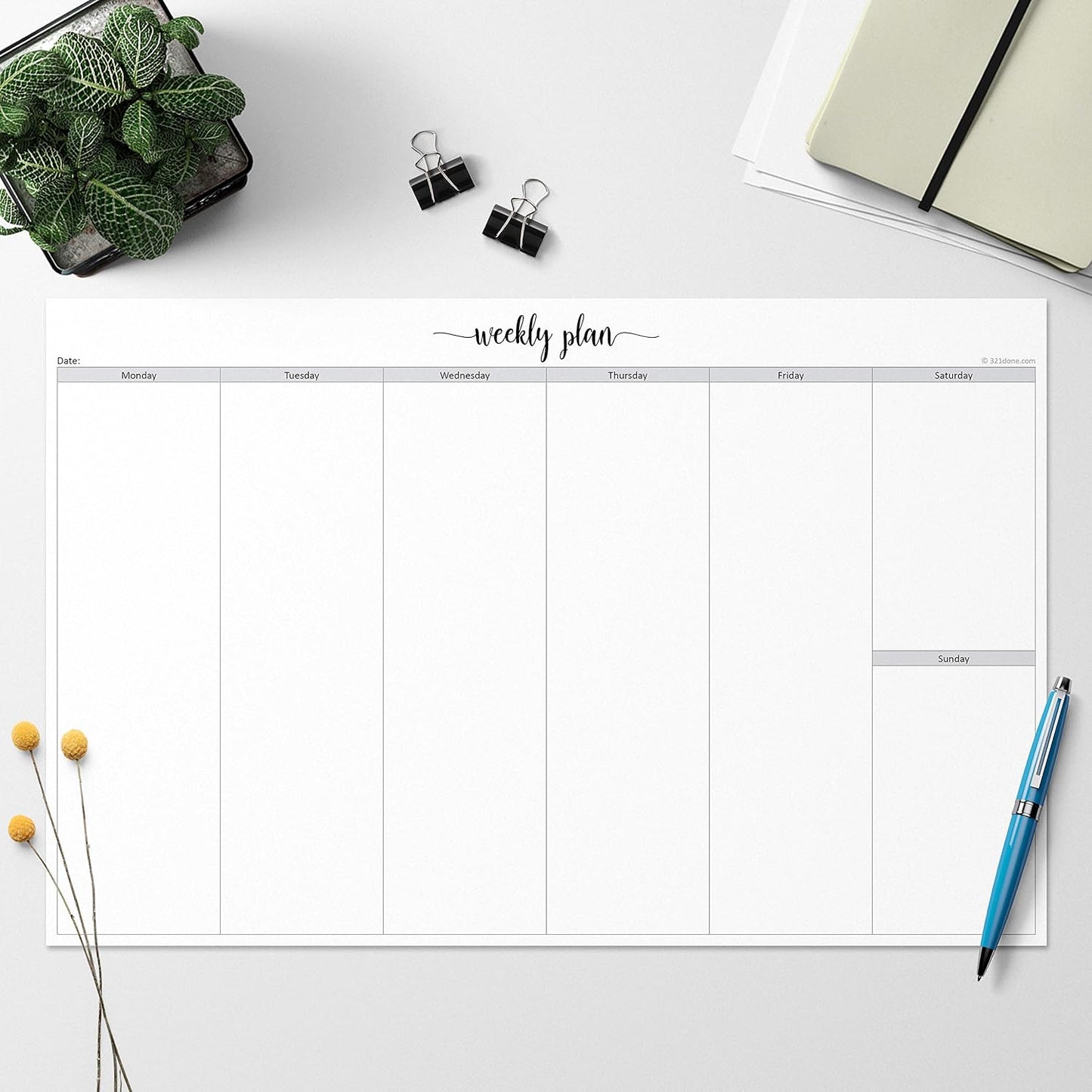 321Done Undated Weekly Planner Notepad, Jumbo 11x17 Desk Pad - 50 Tear-Off Sheets, Weekday Monday-Friday Schedule, Daily Task Planner for Home, Office & Student Use - Made in USA