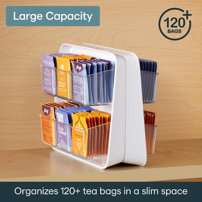 YouCopia TeaStand Tea Bag Organizer with Clear Removable Bins, Cabinet or Pantry Storage Caddy, 80-Bag