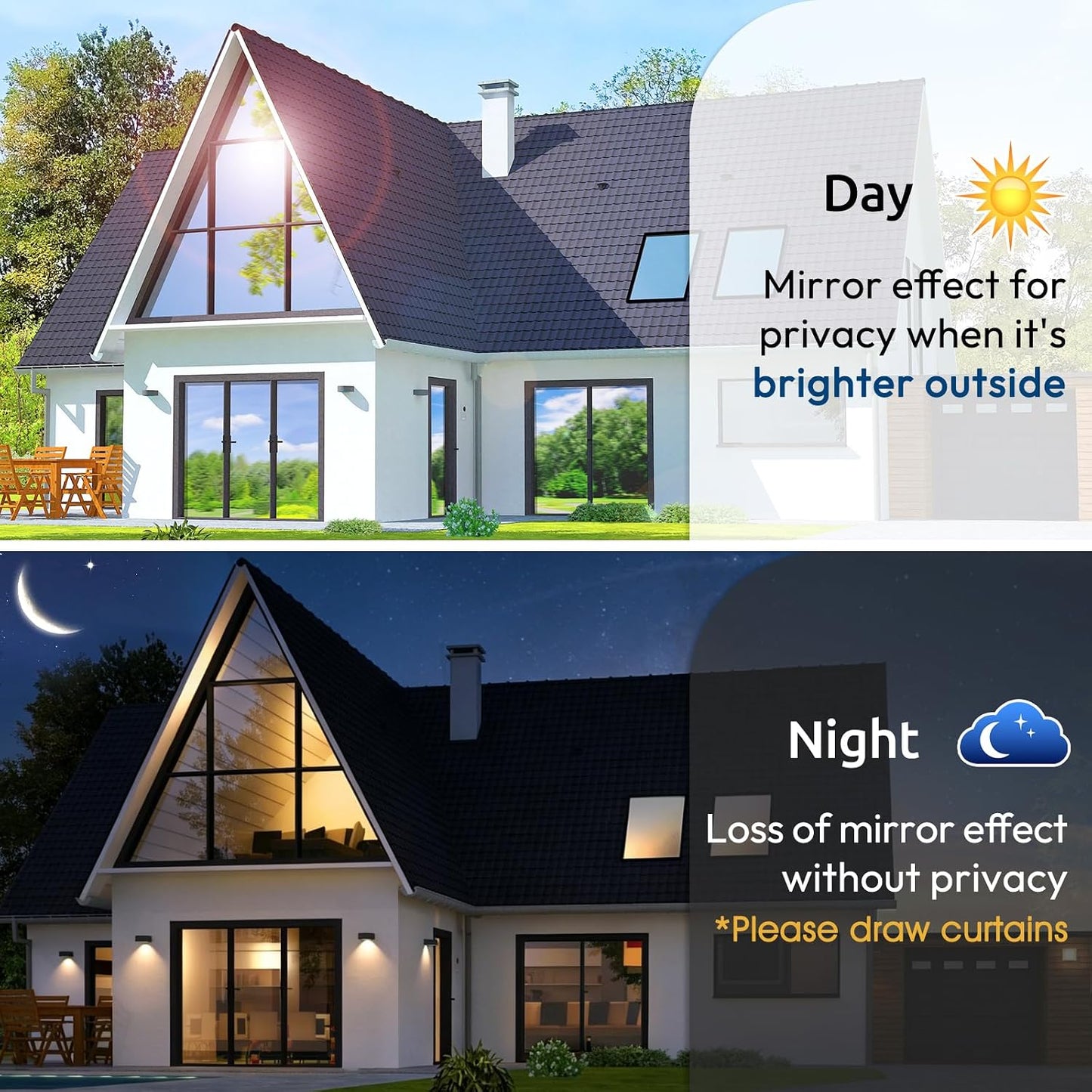 rabbitgoo Window Privacy Film One Way Window Tint for Home, Removable Reflective Heat Sun Blocking Anti UV Glass Door Covering, Mirror Tinting Film House Office, 17.5 Inch X 6.5 Feet, Black Silver