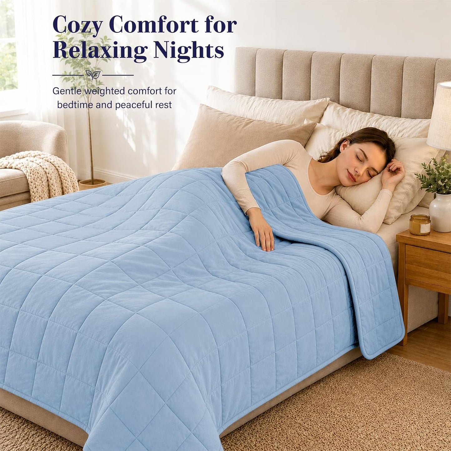 L'AGRATY Weighted Lap Pad 7lb: Small Weighted Blanket for Adults - Cooling Portable Travel Blanket for Relaxation Sleeping - Washable All-Season (29" x 24")