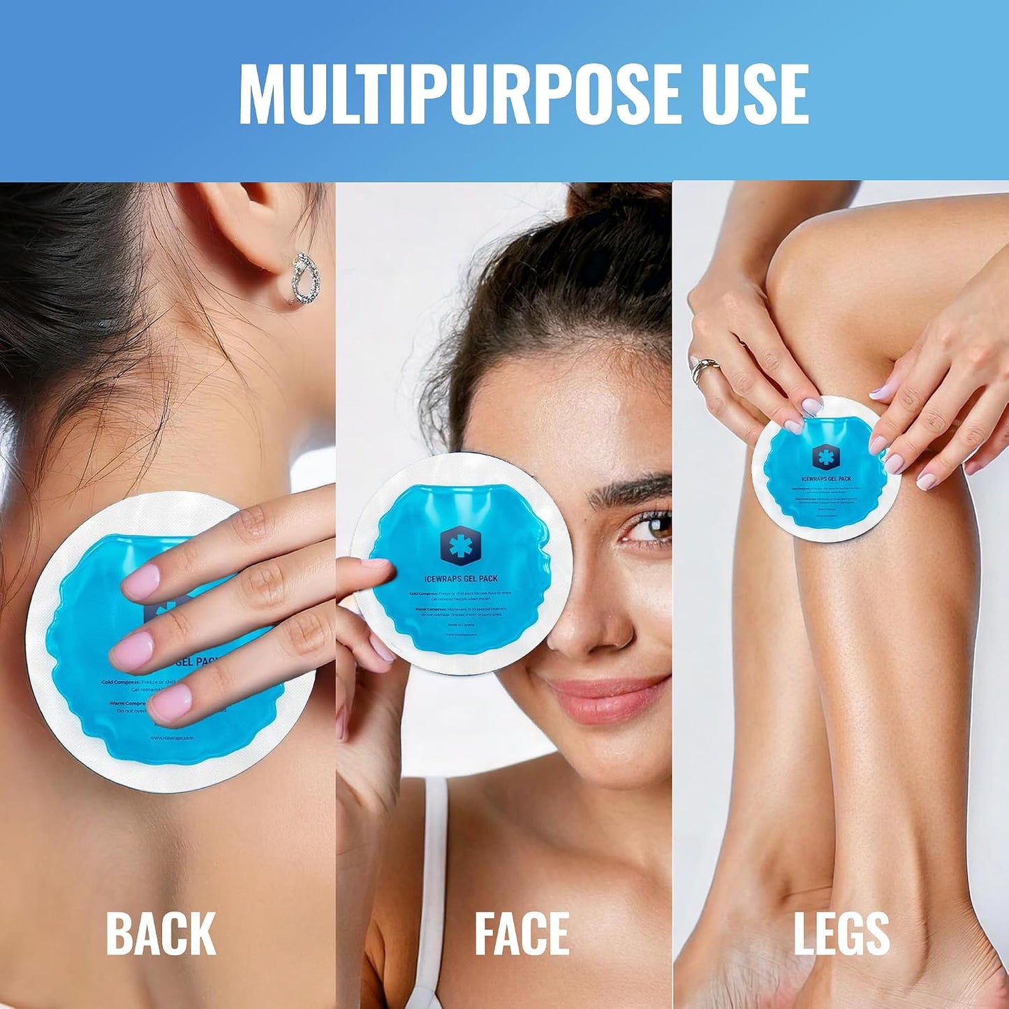 ICEWRAPS Reusable Round Ice Packs for Injuries, Hot & Cold Gel Therapy Packs, Soft & Flexible Compress for Pain Relief and Recovery, Pack of 5, Blue, FSA-HSA Eligible