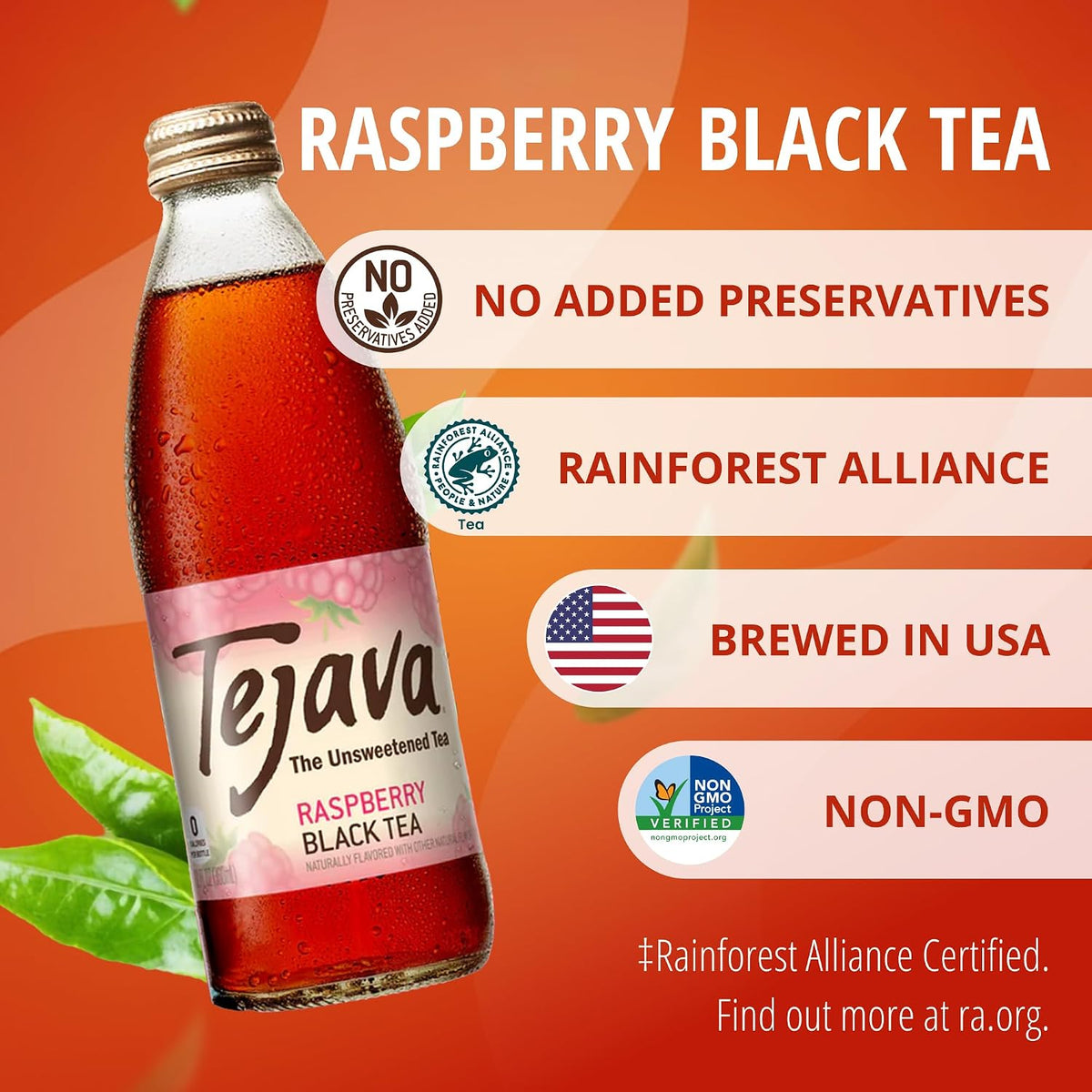 Tejava Raspberry Unsweetened Black Iced Tea, 12 fl oz, Pack of 4