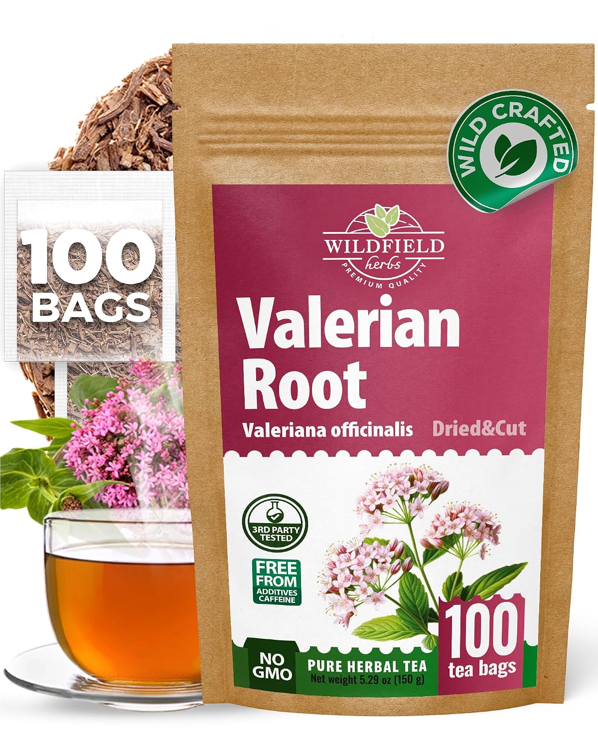 100 Bags Valerian Root Tea (Valeriana officinalis) - 100 Count 1.5g Te De Valeriana Herb