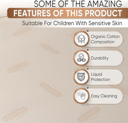 Waterproof Organic Mattress Protector Queen Size – Premium Soft Organic Cotton Surface Mattress Cover – Noiseless & Breathable 250 GSM Mattress Pad – Deep Pocket Fitted Design