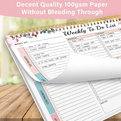 Weekly To Do List Notepad with 52 Undated Sheets（8.5"×11"）- Weekly Desk Planner Pad with Spiral Binding for Women & Man, Office, School and Home Personal Organizer