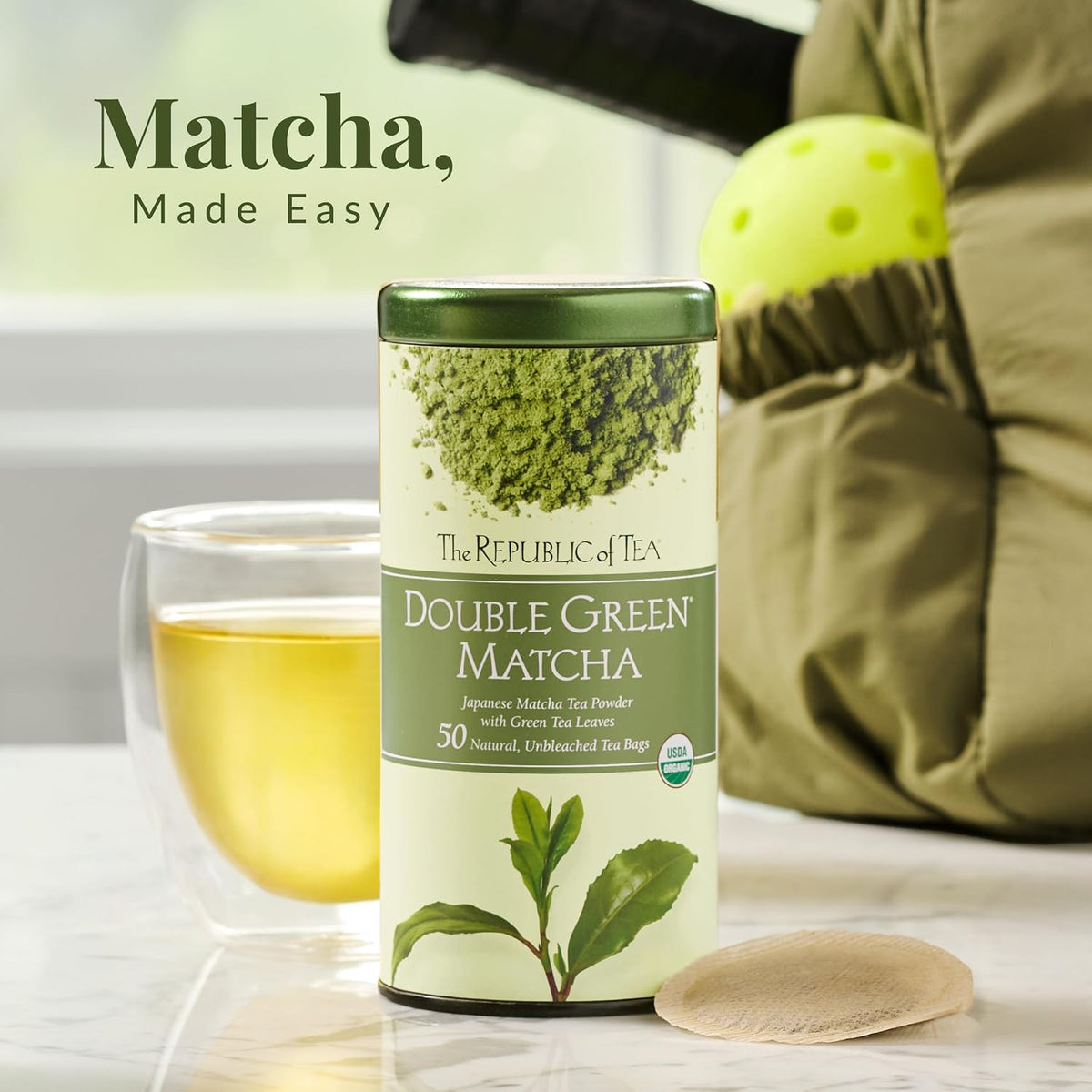The Republic of Tea Organic Double Green Matcha, 50 Count