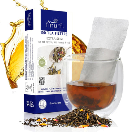 Finum Disposable Paper Tea Filter Bags for Loose Tea, Brown, Large, 100 Count