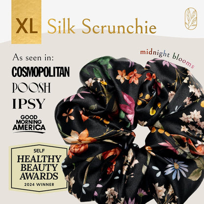 Silk Scrunchies for Women Ponytail Holders – Oversized Mulberry Silk Scrunchies – Extra Large No Damage Hair Ties for Curly, Thick, and Thin - Hair Accessories for Women – Black, XL By Curlfriend