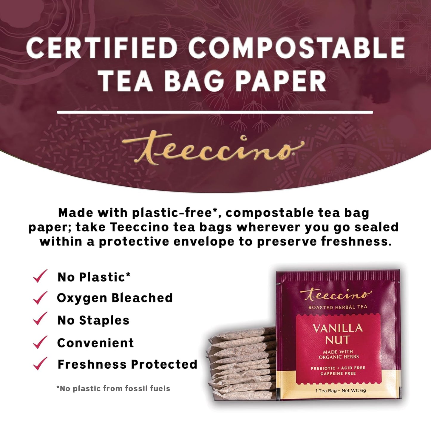 Teeccino Holiday Herbal Tea Sampler Assortment - Candy Cane, Gingerbread, Snickerdoodle - Caffeine-Free Holiday Dessert Teas with Prebiotic Chicory, 12 Tea Bags