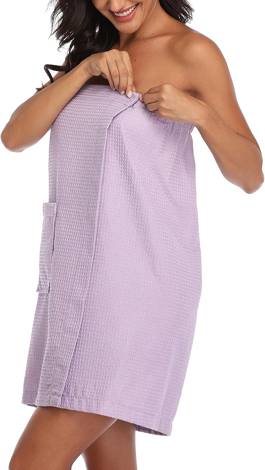 sunshinemall Women's Lightweight Bath Shower Wrap Waffle Spa Robes Bathrobe Quick Dry Cover Up with Adjustable Closure
