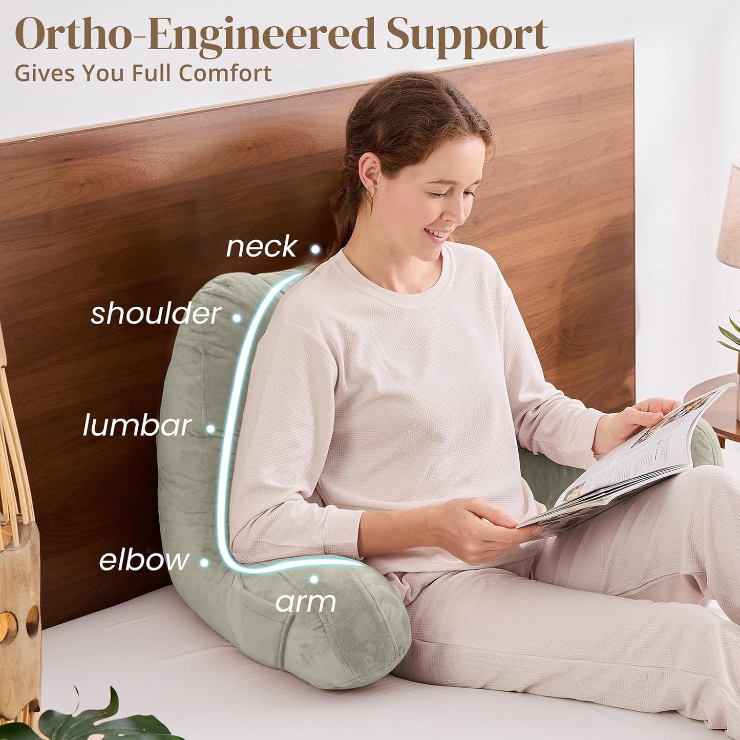 Sasttie Reading Pillows for Sitting in Bed Adult, Back Pillow Bed Sitting Up, Back-Rest Support Cushion for Sit Up on Couch, Sofa, and Floor, Dorm Essentials, Oeko-Tex Certified, Dark Grey