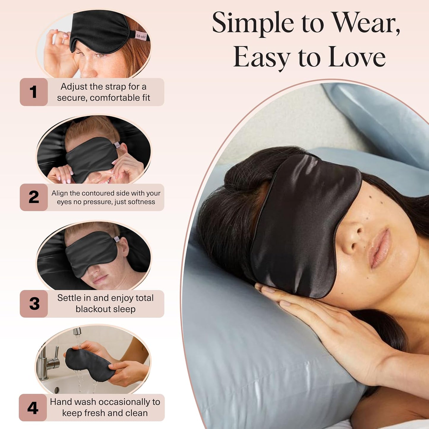 Kitsch Contour Pillow Eye Mask – Softer Than Silk Eye Masks for Sleep, Blindfold Sleep Masks for Women & Men, No Eye Pressure, Lightweight, Eye Care, Travel Essentials - Charcoal