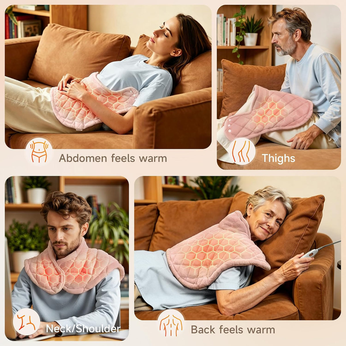 GOTCOZY Heating Pad 12"x24" for Back Pain Relief & Cramps(Rose)