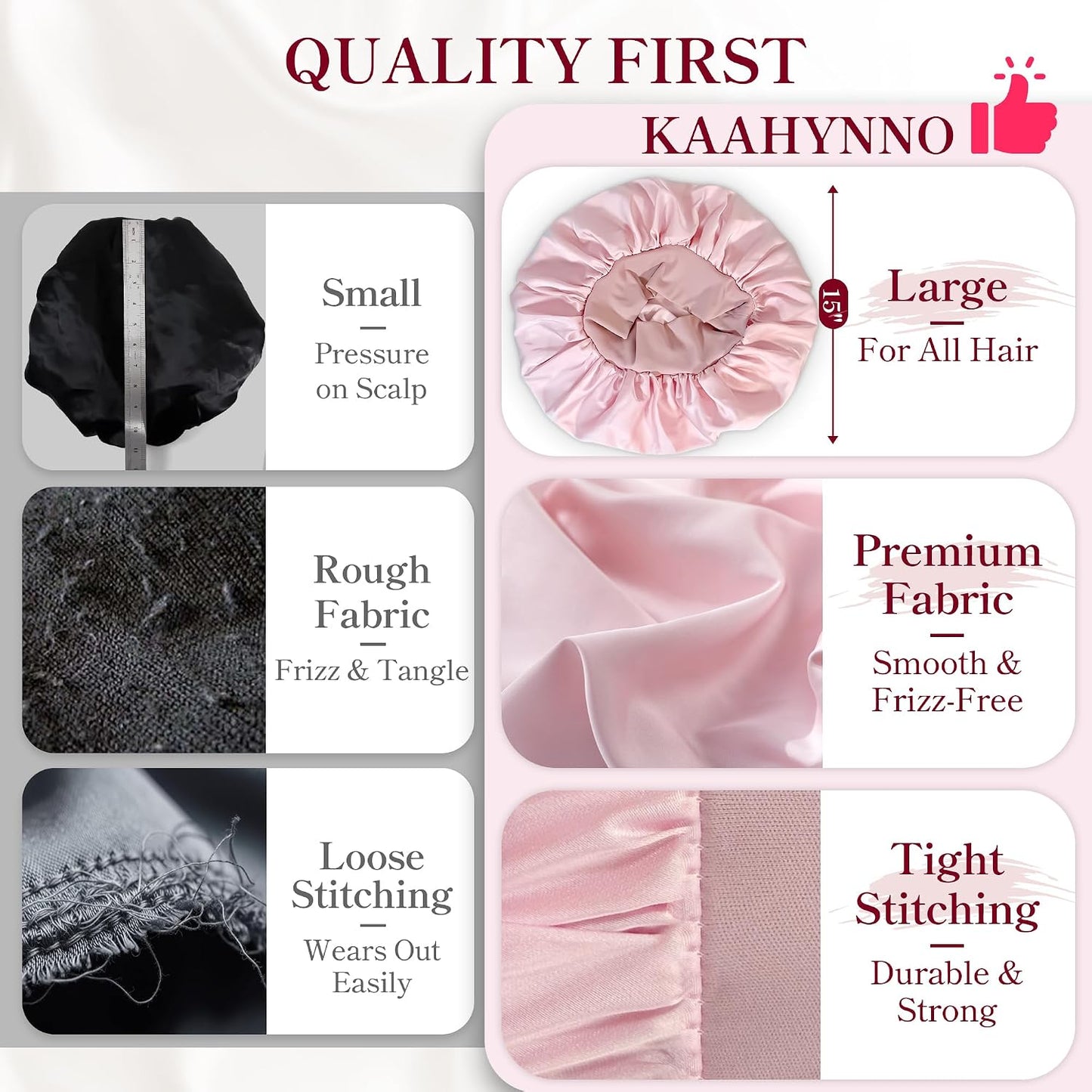 Silk Satin Bonnet Hair Wrap for Sleeping Women, Adjustable Tie Band Double Layer Sleep Night Head Cover for Curly Braid Fine