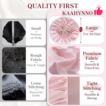 Silk Satin Bonnet Hair Wrap for Sleeping Women, Adjustable Tie Band Double Layer Sleep Night Head Cover for Curly Braid Fine