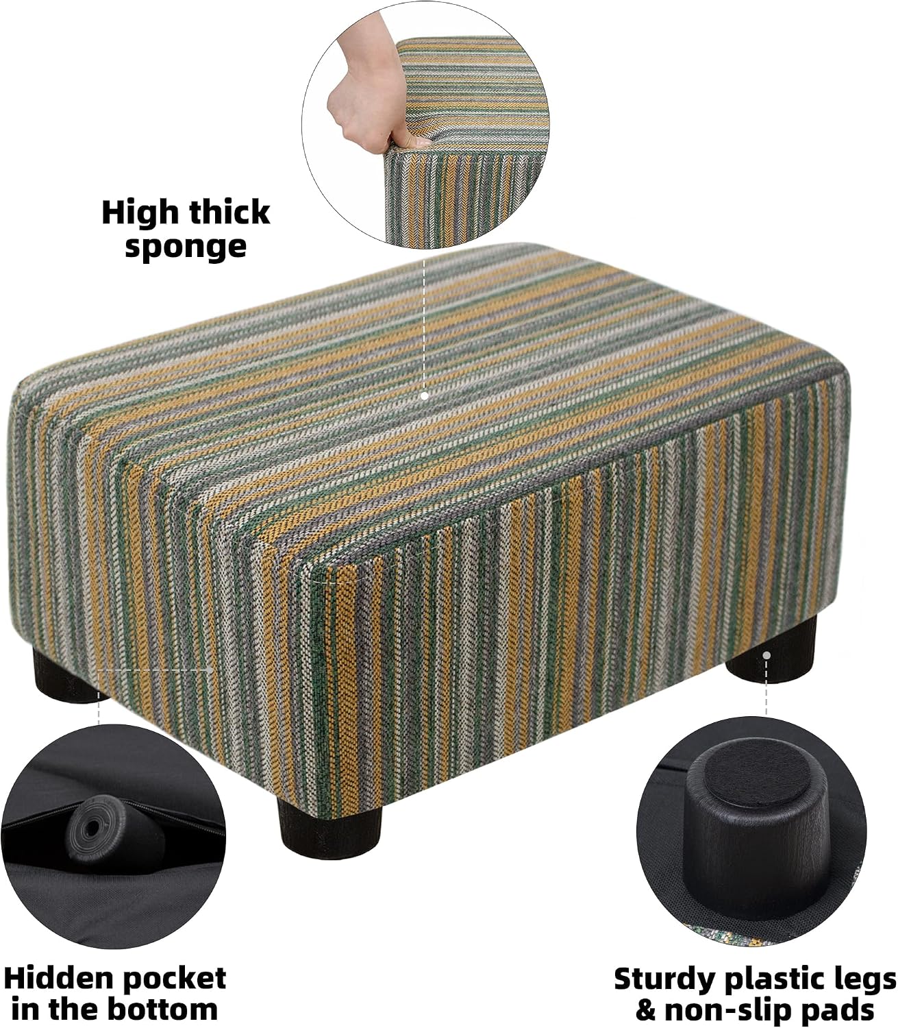 CAROLMADE Small Foot Stool Ottoman Footstool with Legs Under Desk Footrest for Living Room Bedroom and Office,Linen-Grey