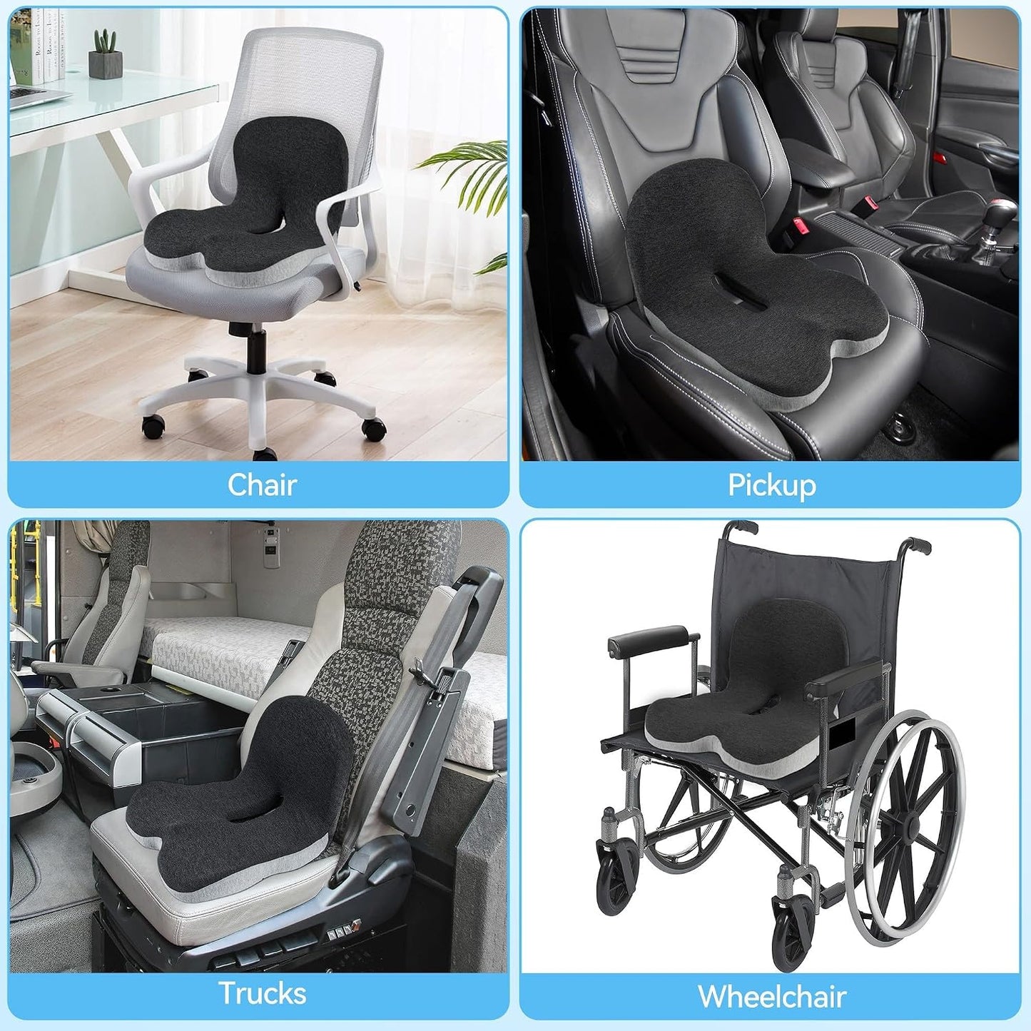 Truck Driver Seat Cushion, Memory Foam L-Shaped Ergonomic Cushion for Office Chairs, Comfort & Support for Long Sitting