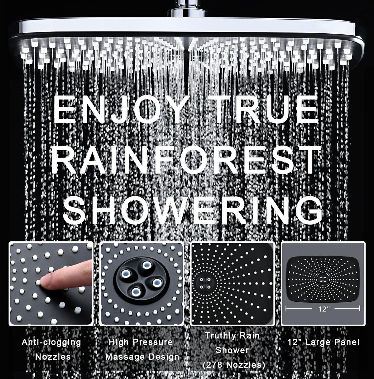 Rain Shower Head with Handheld Showerhead, Black 1.75GPM 460311