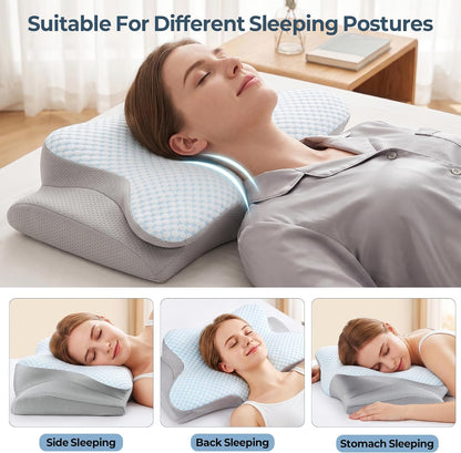 Cervical Pillow for Neck Pain Relief, Ergonomic Neck Pillow for Sleeping, Contour Side Sleeper Pillow for Neck Support, Cooling Memory Foam Pillows for Back Stomach Sleepers (Black&White)