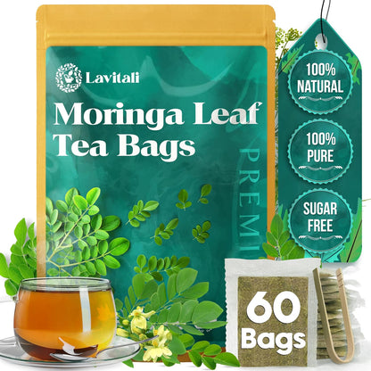 Lavitali, Moringa Leaves Tea | 60 tea bags, 100% Pure Herbal Tea | Caffeine-Free, Eco-Friendly Filter Bags | Daily Natural Botanical, Hot or Iced Herbal Infusion