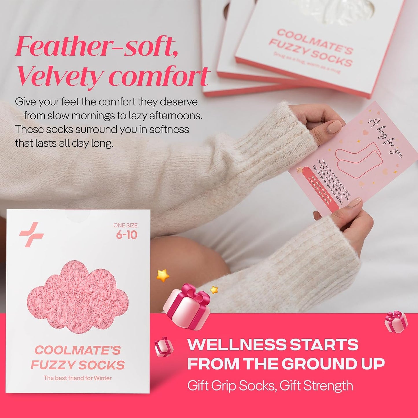 COOLMATE Fuzzy Socks for Women Gift Box – Cozy Soft Cloud Socks for Spa Home, Mother’s Day Gifts for Mom Grandma