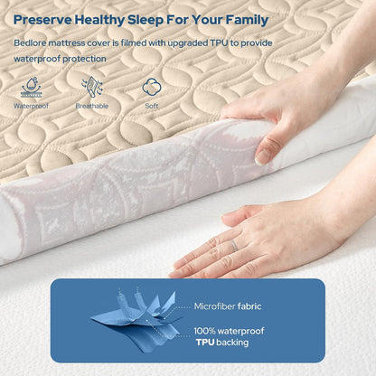 BEDLORE Waterproof Mattress Protector, King Size Mattress Pad with Deep Pocket 6"-18" Depth, Soft Noiseless Dirt-Proof Bed Mattress Cover Washable for Home, Bedroom, Hotel (Gray)
