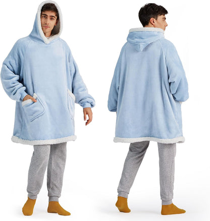 Bedsure Blanket Hoodie, Wearable Blanket Hoodie as Gifts for Mom, Birthday Gifts for Women Kids Teens Mother's Day Sherpa Sweatshirt, Grey, Standard