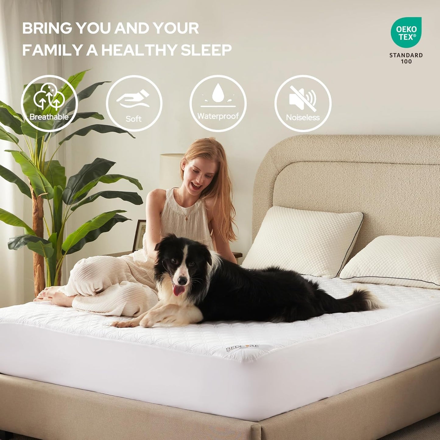 BEDLORE Waterproof Mattress Protector, Noiseless King Size Mattress Pad with Deep Pocket Fitted Up to 6-18 inches, Soft Breathable Dirt-Proof Bed Mattress Cover Washable for Bedroom, Hotel (Gray)