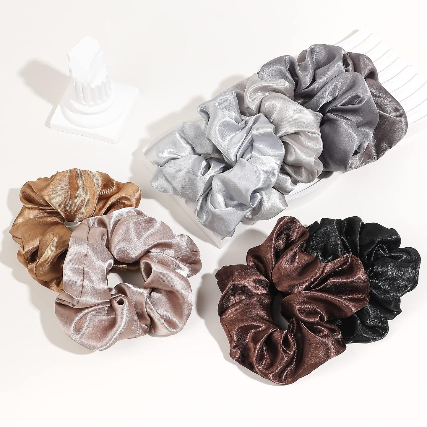 16 Pcs Scrunchies for Women - Black Satin Silk Scrunchies for Girls Hair Ties Elastics Bands Ponytail Holder Hair Accessories