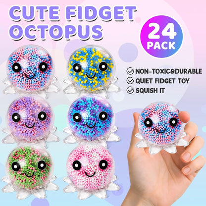 VESPRO 12 Pack Fidget Stress Balls for Adults, Cute Octopus Stress Sensory Stress Ball, Bulk Squishy Squeeze Ball Toys Set for Classroom Prizes and Birthday Party Favors