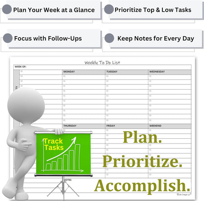 Life Charge Weekly Planner Notepad for Work & Home, Weekly To Do List Pad with Daily Checklist, Priority & Notes, 60 Pages, 8.5 x 11 Letter, Landscape