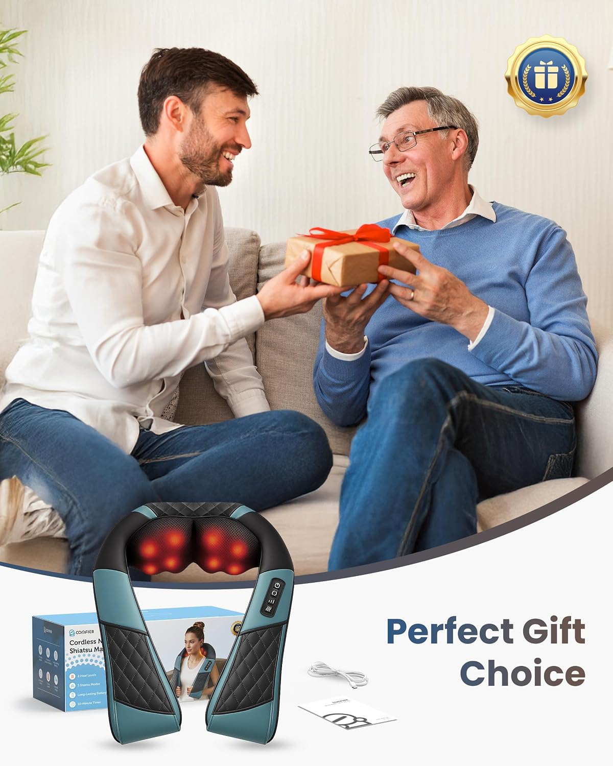COMFIER Cordless Neck and Shoulder Massager with Heat, Wearable 4D Shiatsu Deep Tissue Kneading for Desk Workers and Drivers, Hands-Free Straps, FSA Eligible HSA Gift