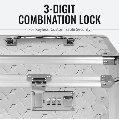 Vaultz Secure Security Lock Boxes - Safe Combination Lock Box, Storage for Documents, Valuables, Medicine & Money - 9.88 x 7.75 x 7 Inch - Black/Chrome