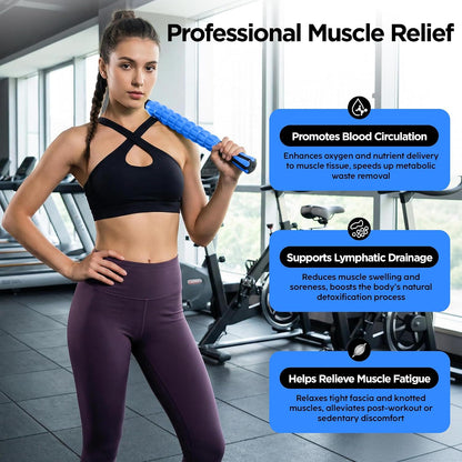 Muscle Roller Massage Roller Stick- Deep Tissue Fascia Blaster for Myofascial Pain Relief, Lymphatic Drainage & Body Sculpting, Handheld Physical Therapy & Recovery Tool (Pink black-18 inch)