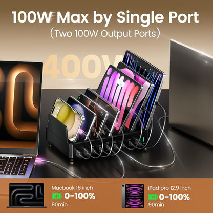 400W Charging Station for Multiple Devices, USB C Charger Organizer Dock