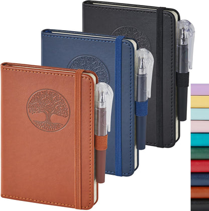 NIRMIRO (3 Pack) Pocket Notebook Small Journal with Pen, 3.7" x 5.7", A6 Mini Notebook for Women Men Work Writing, Hardcover Small Pocket Notepad with 100Gsm Premium Thick Lined Paper, Black Leather