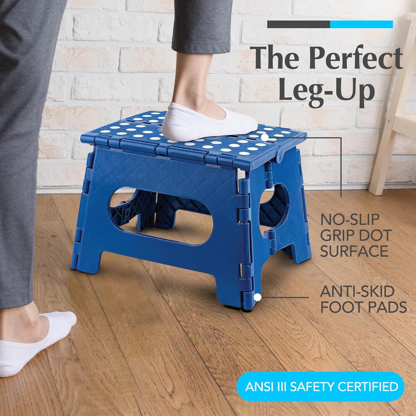 Handy Laundry Folding Step Stool - Sturdy Enough Collapsible Stool to Support Adults - Opens Easy with One Flip - Great for Kitchen, Bathroom or Bedroom (Black - 9 Inch)