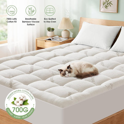 Mattress Pad Queen Size, Cooling Pillow Top Mattress Topper, Ultra Soft Viscose Made from Bamboo, Breathable for Hot Sleepers, Deep Pocket 8"-20", Green