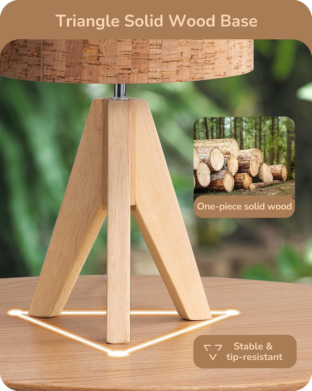 EDISHINE Tripod Table Lamp, Small Cute Bedside Lamp with Linen Beige Lampshade, Nightstand Lamp for Nursery, Bedroom, Kid Room, Living Room, Light Brown Wooden Base, E26 Socket, 14.2 Inch