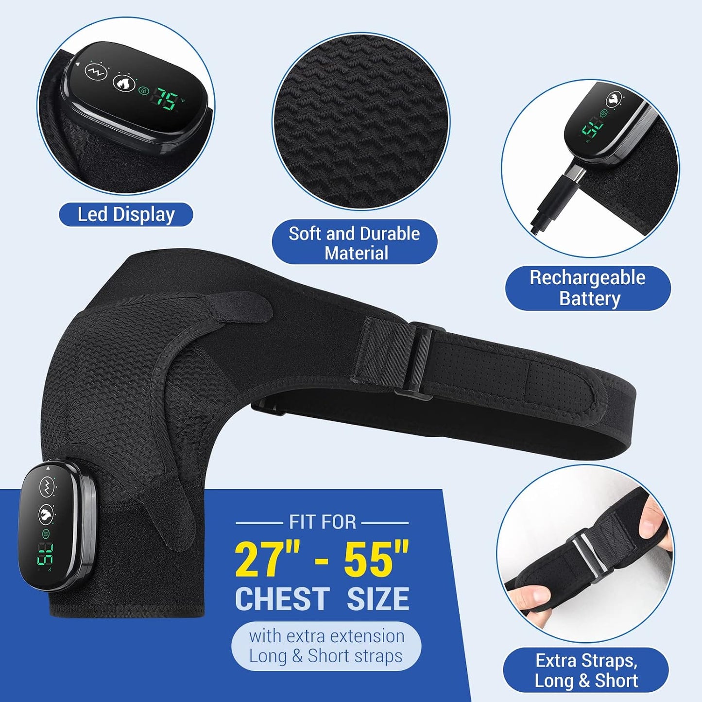 ERHIVORA Shoulder Heating Pad with Massage, FSA Eligible Items List, Heated Shoulder Wrap for Pain Cordless, HSA Approved Products Only