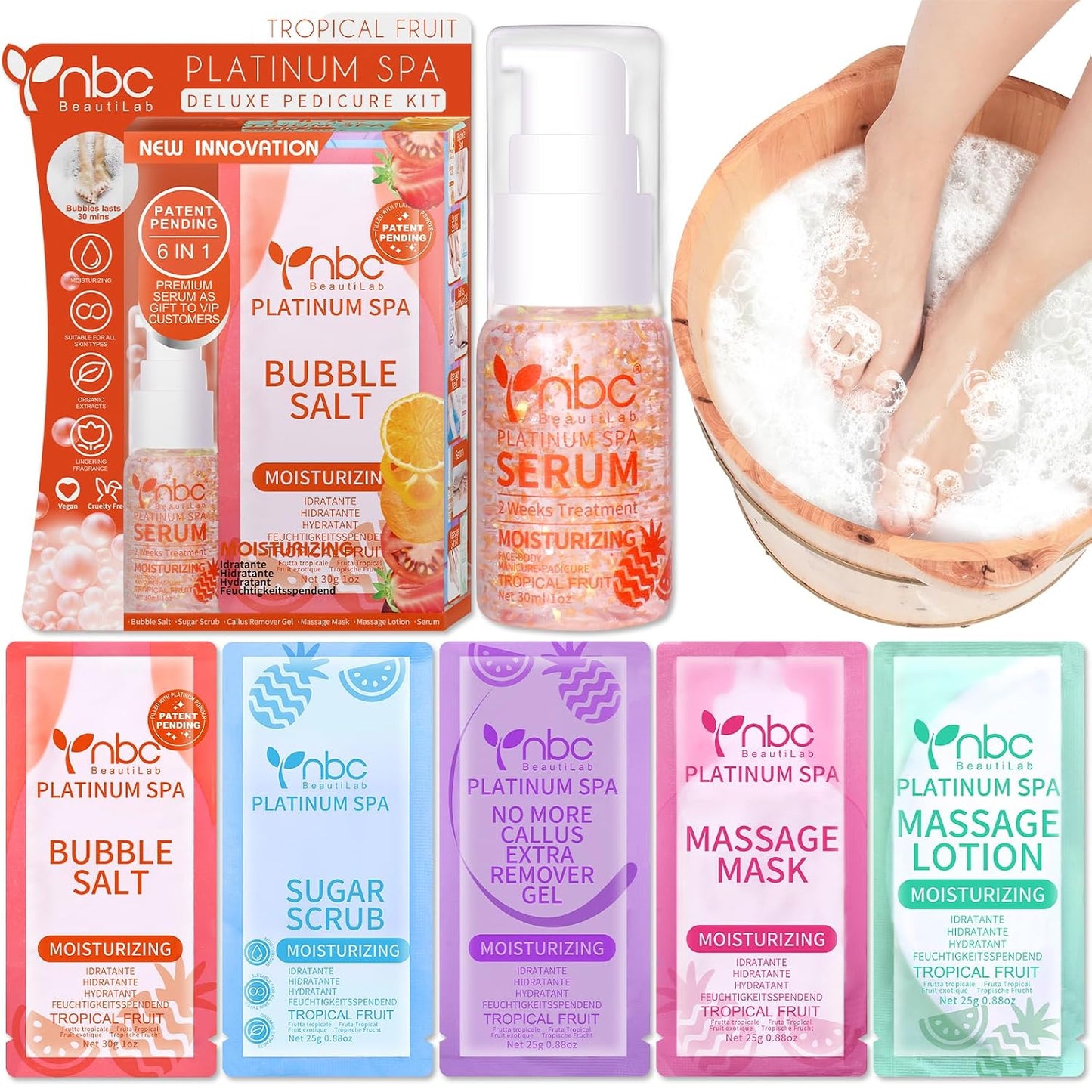 Pedicure Kit Foot Soak Set: Bubble Salt, Sugar Scrub, Massage Mask, Massage Lotion in a Box, 4 Step Foot Spa Kit for Dry Feet, Softens Calluses, Tired Feet（3 Set Lavender) - Colors A