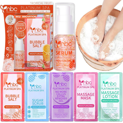 Pedicure Kit Foot Soak Set: Bubble Salt, Sugar Scrub, Massage Mask, Massage Lotion in a Box, 4 Step Foot Spa Kit for Dry Feet, Softens Calluses, Tired Feet（3 Set Lavender) - Colors A
