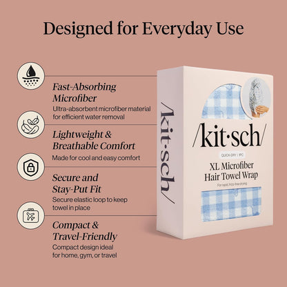 Kitsch Plush Microfiber Hair Towel Wrap for Women – Ultra Absorbent Microfiber Bath Towels for Wet, Curly, Long or Short Hair – Anti-Frizz Hair Wrap, Great Hair Care Gifts for Women